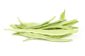 Green beans on a white background, fresh vegetables.