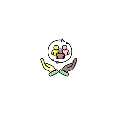 Inclusive workplace. Employee protection icon illustration. Icon of a worker and hands