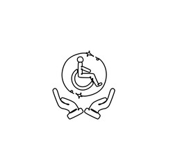 Inclusive workplace. Employee protection icon illustration. Icon of a person in a wheelchair and hands