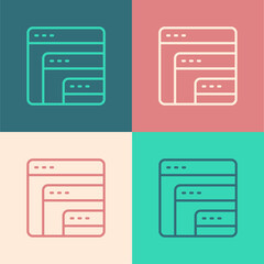 Pop art line Software, web developer programming code icon isolated on color background. Javascript computer script random parts of program code. Vector