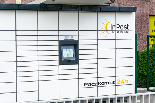 Krakow, Poland -17.06.2022- Parcel locker of Inpost in Krakow
