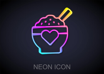 Glowing neon line Donation food icon isolated on black background. Vector