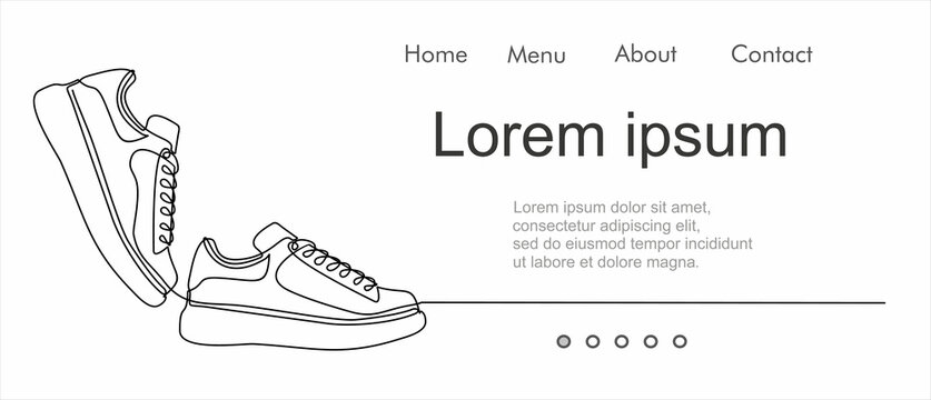 Vector illustration of sneakers. Sports shoes in a line style. Continuous one line.  Can used for logo, emblem, slide show and banner. Illustration with quote template. 