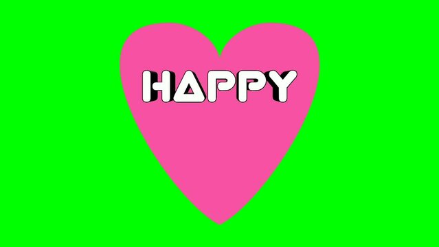 4K Animated Happy Father's Day cartoon text on pink love symbol on green background. Celebrating parents event related words, quote on colorful background on green screen.template animation.