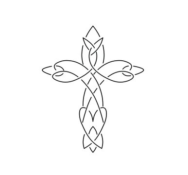 Vector isolated celtic ornamental cross colorless black and white line drawing