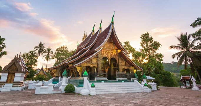 Xieng Thong Temple Landmark Travel Place Of Luang Prabang, Loas Hyperlapse Looping