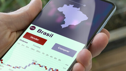 Invertir en brasileño ETF, un inversor compra o vende un fondo etf brasil. Texto en español