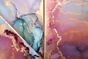Colorful ink luxury abstract background, gold pink marble texture, fluid art pattern wallpaper, underwater paint mix