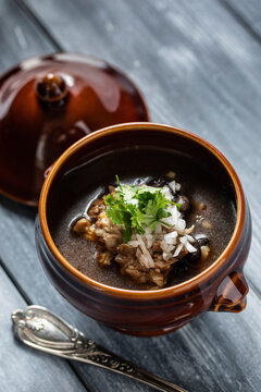 Ceramic pot with delicious birria