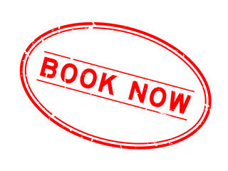 Grunge red book now word rubber seal stamp on white background