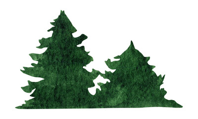 Hand drawn watercolor fir tree forest landscape clipart