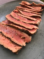 Sliced Picanha steak in medium rare level