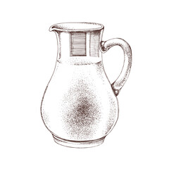 Drawing of glass jug with milk on white bckground