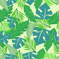 Floral seamless leaf pattern, green, palm leaves. Tropical leaves.