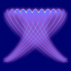 Jellyfish, digital art illustration. Conceptual visualization of a jellyfish glowing with purple neon light on a deep blue background.