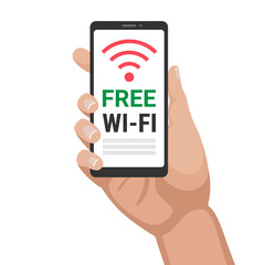 Free wifi on the phone. Smartphone in hand.