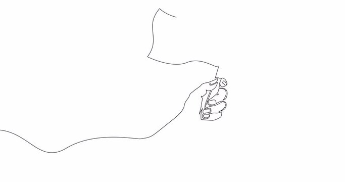 Self drawing line animation Hand Holding Flag continuous line drawn concept