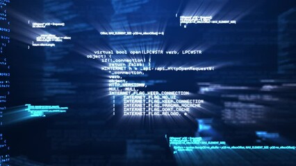 Animation of computer data processing over glowing blue background - Powered by Adobe