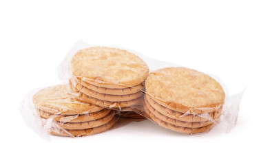 A stack of salt cracker on a white background