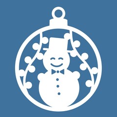 Christmas ball with a snowman and garlands cut out of paper. Template for Christmas cards. The image is suitable for laser cutting or printing. Festive background, vector illustration.