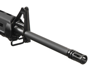 Modern automatic rifle isolated on white. Weapons for police, special forces and the army. Automatic carbine with mechanical sights.