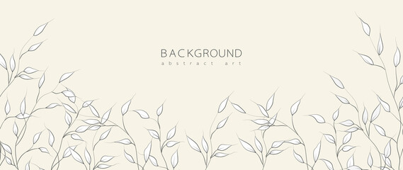 Obraz premium Abstract art background vector. Minimal style wallpaper with line art flower and botanical leaves, Organic shapes, Watercolor. Vector background for banner, poster, Web and packaging.