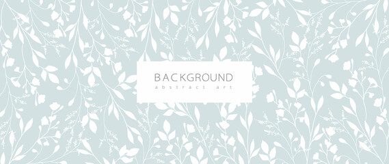 Abstract art background vector. Minimal style wallpaper with line art flower and botanical leaves, Organic shapes, Watercolor. Vector background for banner, poster, Web and packaging.