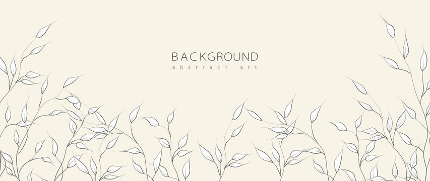 Abstract art background vector. Minimal style wallpaper with line art flower and botanical leaves, Organic shapes, Watercolor. Vector background for banner, poster, Web and packaging.