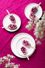Ice cream bar with pink topping