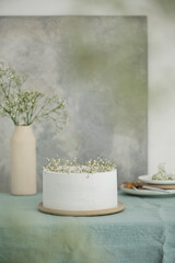 White wedding cake with flowers