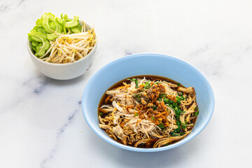 Stewed Chicken Noodle in Brown Soup Bowl - thai food style