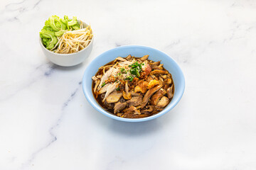 Stewed Chicken Noodle in Brown Soup Bowl - thai food style