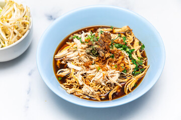 Stewed Chicken Noodle in Brown Soup Bowl - thai food style