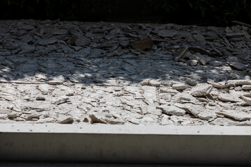 Debris concrete on the floor. Broken Gravel Concrete floor after demolished by a jackhammer, office...