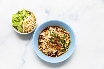 Stewed Chicken Noodle in Brown Soup Bowl - thai food style