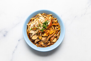 Stewed Chicken Noodle in Brown Soup Bowl - thai food style