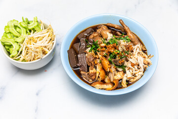 Stewed Chicken Noodle in Brown Soup Bowl - thai food style