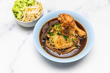 Stewed Chicken Noodle in Brown Soup Bowl - thai food style