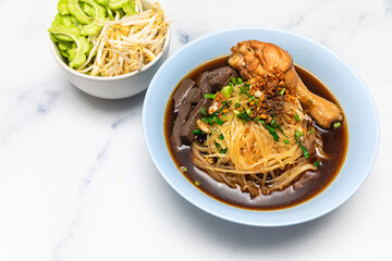 Stewed Chicken Noodle in Brown Soup Bowl - thai food style