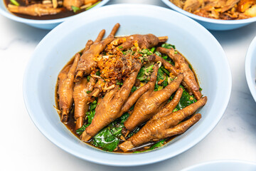 chicken feet soup . Chinese chicken feet soup on background.