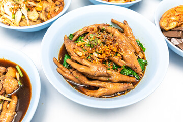chicken feet soup . Chinese chicken feet soup on background.