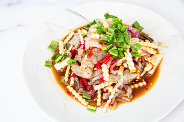 Spicy Shrimp Salad with Konjac Noodles young coconut shoots