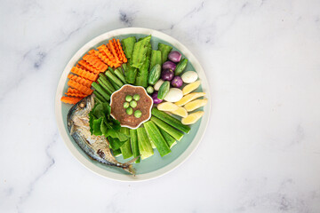 Nam Prik Kapi (Thai Shrimp Paste Chili Sauce) with Mackerel