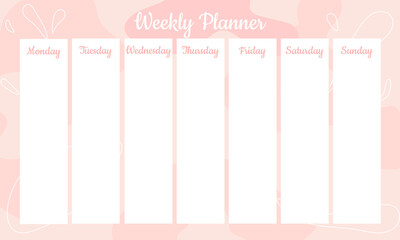 Vector weekly planner template with hand drawn shapes in pastel colors.Organizer and schedule with place for notes.Trendy minimalistic style. Abstract modern design.