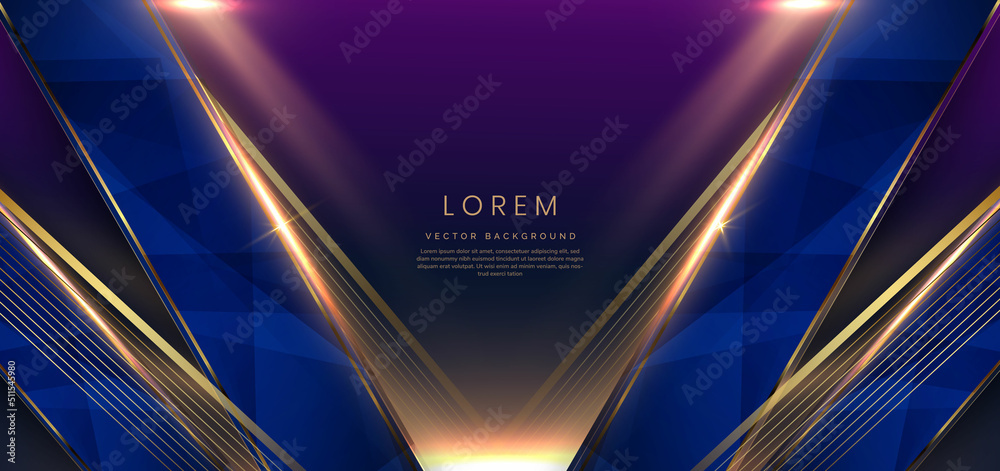 Wall mural abstract luxury golden lines diagonal overlapping on dark blue background with lighting effect. temp