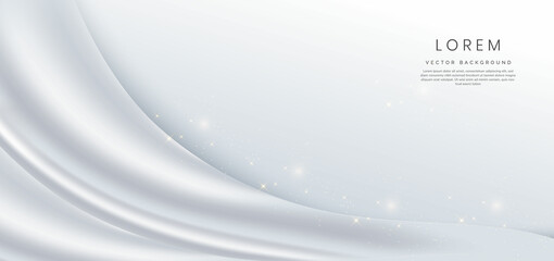 Abstract 3d curve white background with gold sparkle with copy space for text. Luxury style template design.