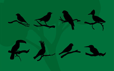 birds silhouettes icon set