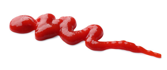 Fresh tasty red ketchup on white background