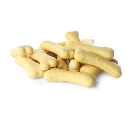 Bone shaped dog cookies on white background