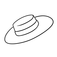 Monochrome picture, elegant hat with ribbon, sun hat, vector illustration in cartoon style